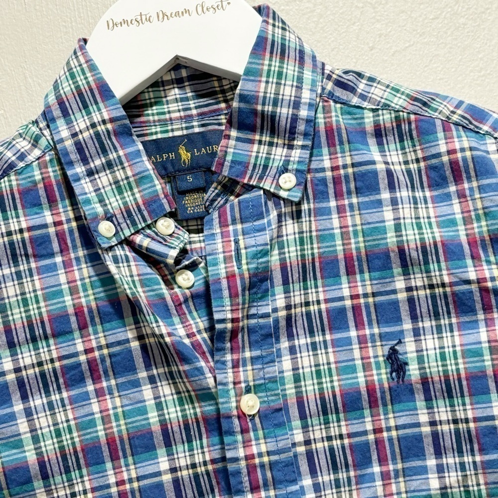 RALPH LAUREN BLUE LABEL Boy’s Blue Plaid Long Sleeve Button Down Shirt Size 5